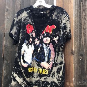 ❕SOLD❕AC/DC Laced Up Acid Washed Tee